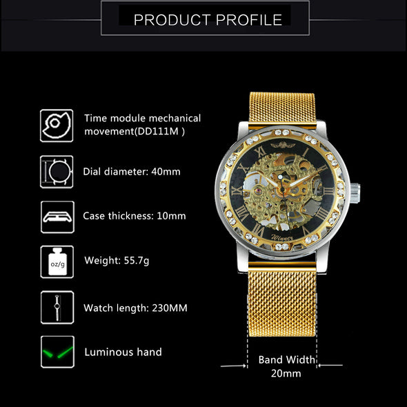 Mechanical Mens Watches Top Brand Luxury Skeleton Dial Crystal Iced