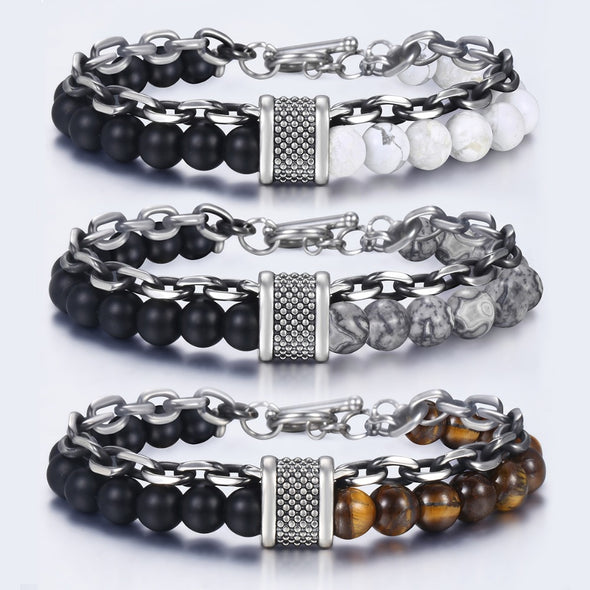 Bracelet Unisex Stone Beaded Stainless Steel