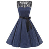 Dress California Sleeveless Polka Dot Lace Hepburn Vintage Swing High-Waist Pleated Dress solid