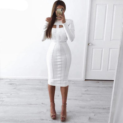 Dress Anne Bodycon Sexy Cut Out High Neck Long Sleeve