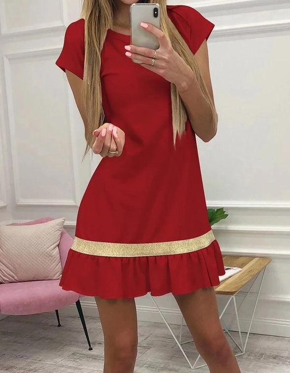 Dress Patchwork Fishtail Short Sleeve Party Dress Body Shaper Small Pleated Casual Shirt Dress Chic