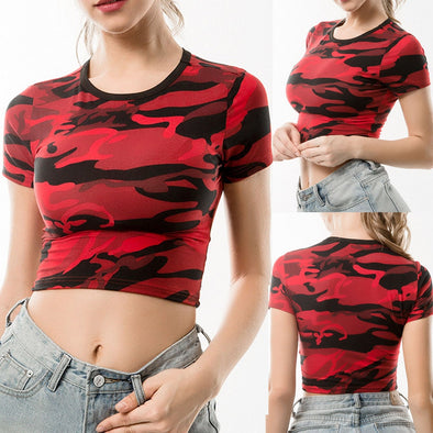 Cotton T Shirt O-Neck Short Sleeve Camouflage