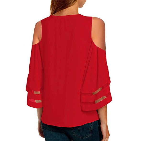 Blouse Streetwear Flare Sleeve Cold Shoulder Blouse Tunic