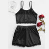 Lingerie Nightwear Seamless Lace Trim Satin Sleepwear Sleeveless Bow