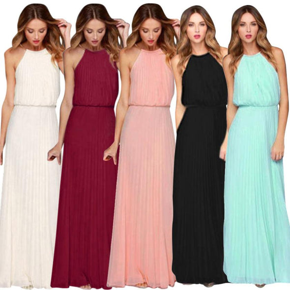 Dress Pauline Formal Chiffon Sleeveless Halter - Prom Evening Party Long Maxi dress