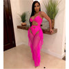 Two Piece Set Ruffle Sheer Mesh Pants Hollow Out Spaghetti Straps Bodysuit Swimwear