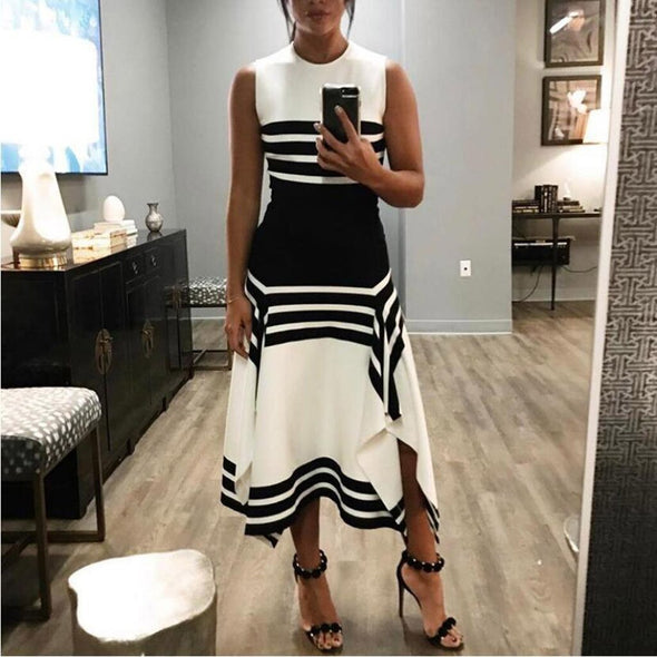 Dress Pasadena Stripe Sleeveless Casual Round Neck