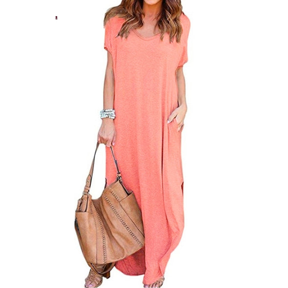 Dress Loose Casual Gallus Short Sleeves Floor-Length Long Dress