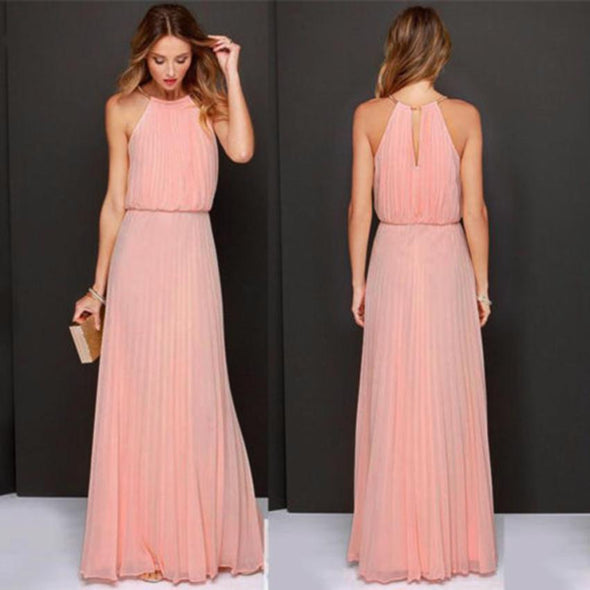 Dress Pauline Formal Chiffon Sleeveless Halter - Prom Evening Party Long Maxi dress