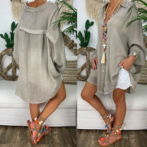 Blouse Long Sleeve Turn Down Collar Female Tunic Button