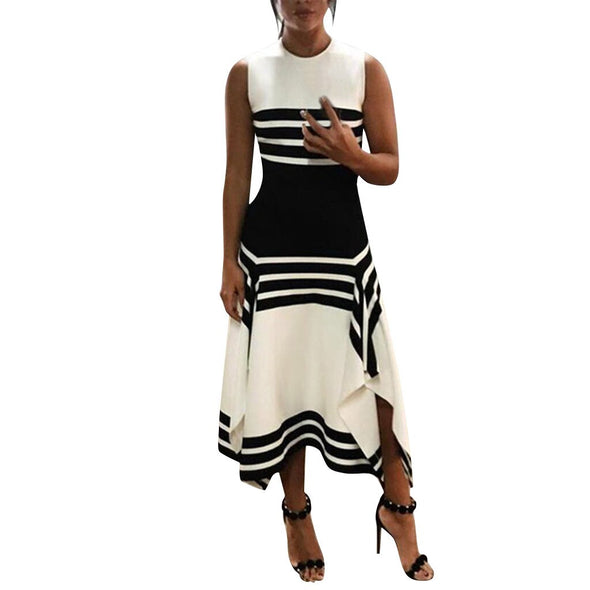 Dress Pasadena Stripe Sleeveless Casual Round Neck