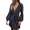 Dress Women's Fashion Lantern Sleeve Casual Striped V-Neck Ruffle Mini