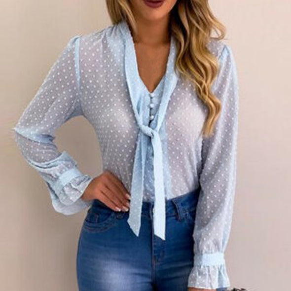 Blouse Long Sleeve V-neck Chiffon